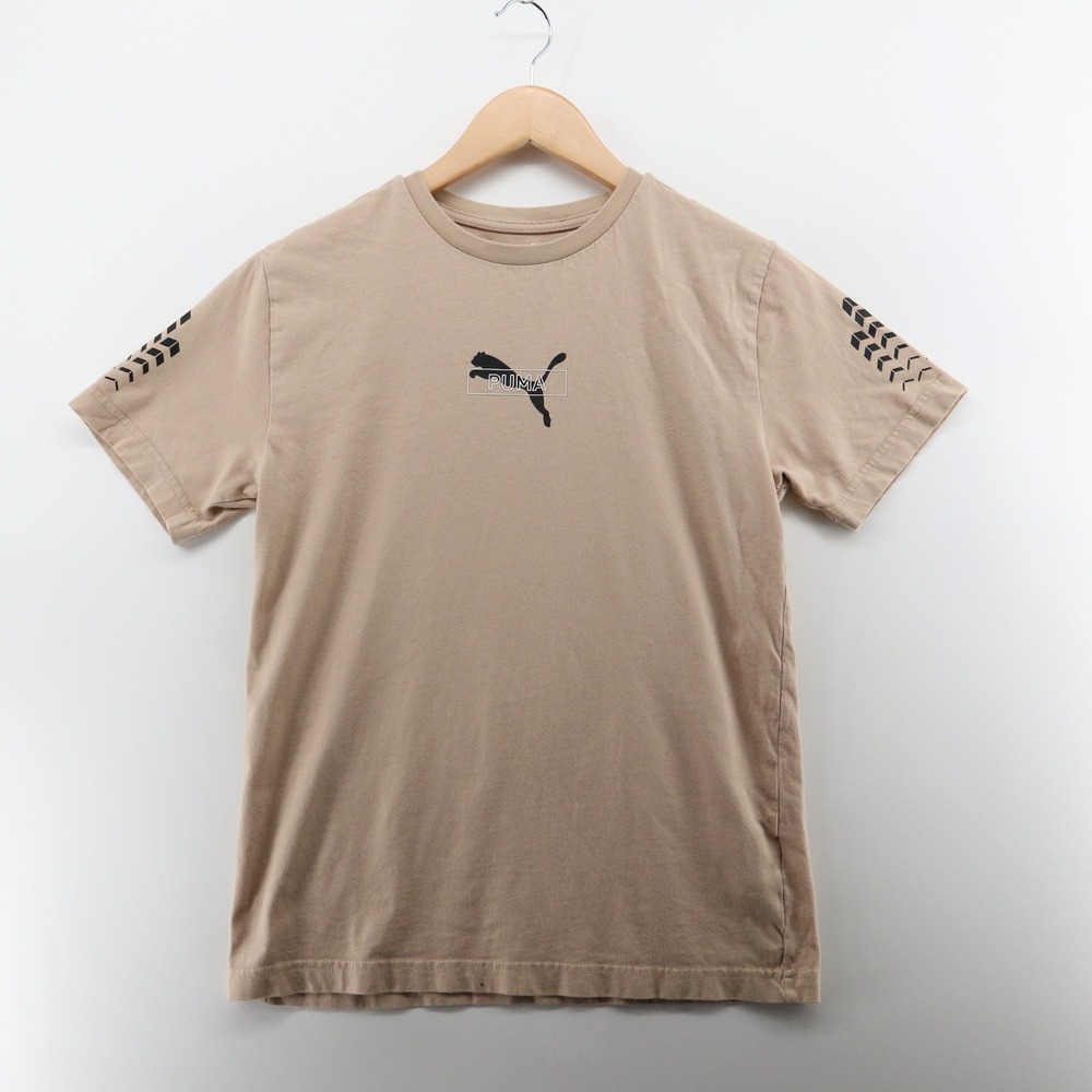 Puma T-Shirt Boys L 14-16 Tan Graphic Sleeve Athleisure Modern Excellent